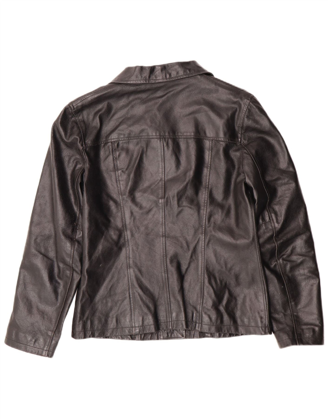 Vintage mujer chaqueta de cuero Reino Unido 12 medio negro cuero clásico