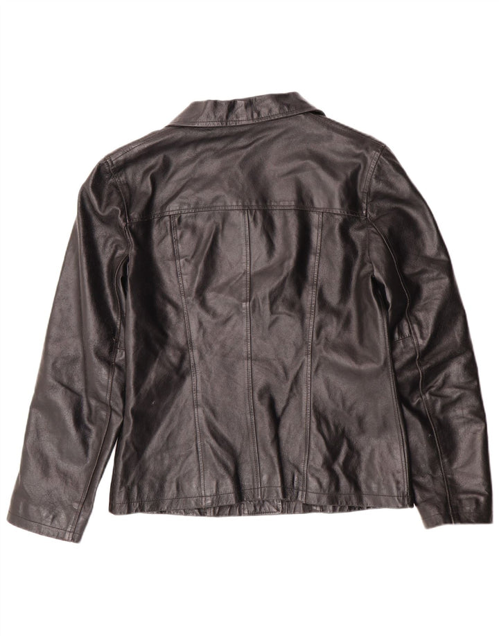 Vintage mujer chaqueta de cuero Reino Unido 12 medio negro cuero clásico