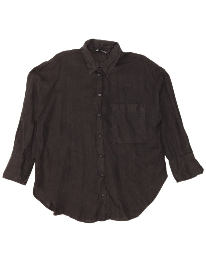 Zara Mujer Camisa Extragrande UK 44 Mediana Lino Negro
