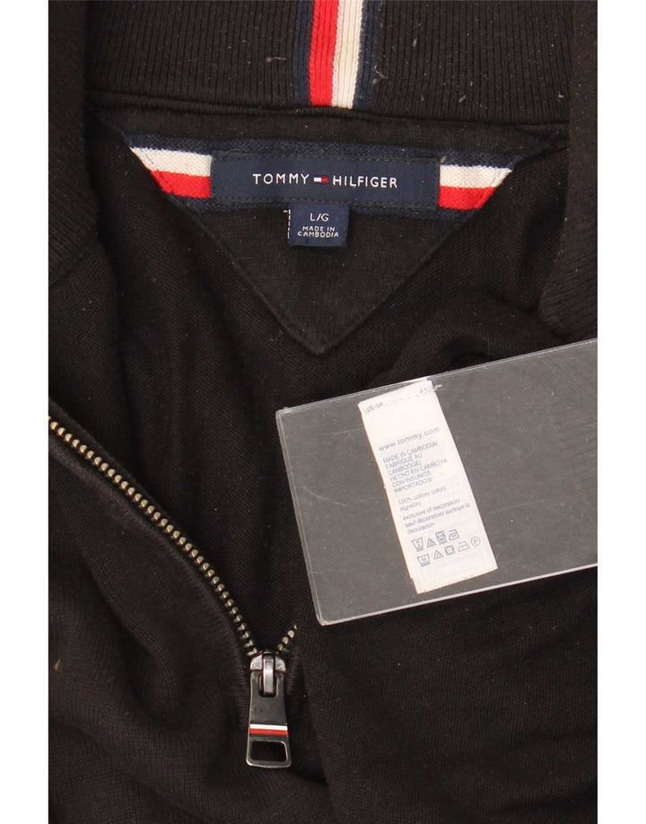 Tommy Hilfiger Jersey con cuello y cremallera para hombre, talla grande, algodón negro
