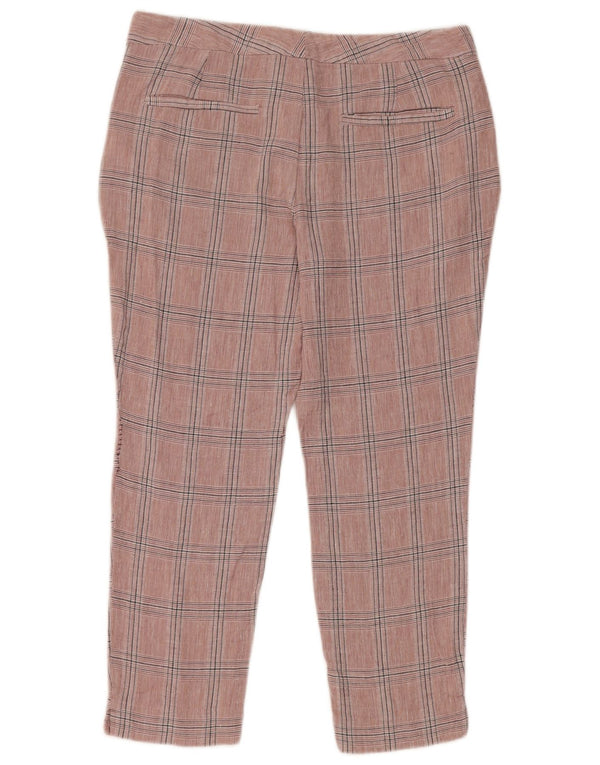 Zara Mujer Crop Slim Chino Pantalones EU 38 Small W28 L23 Pink Check Viscosa