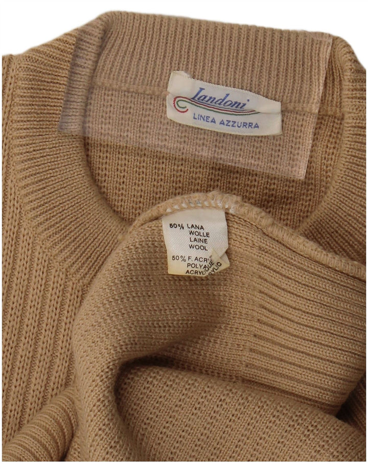 VINTAGE suéter de cuello redondo para mujer Reino Unido 16 lana beige grande