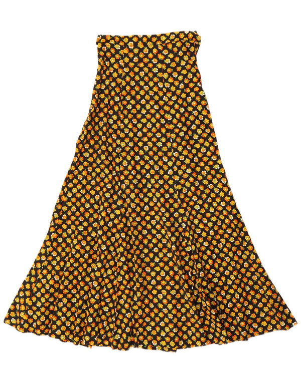 VINTAGE Mujer Maxi A-Line Falda EU 34 2XS W24 Algodón Floral Negro