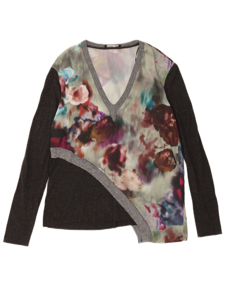 Zara Mujer Top Asimétrico Manga Larga UK 40 Small Multicolor Floral