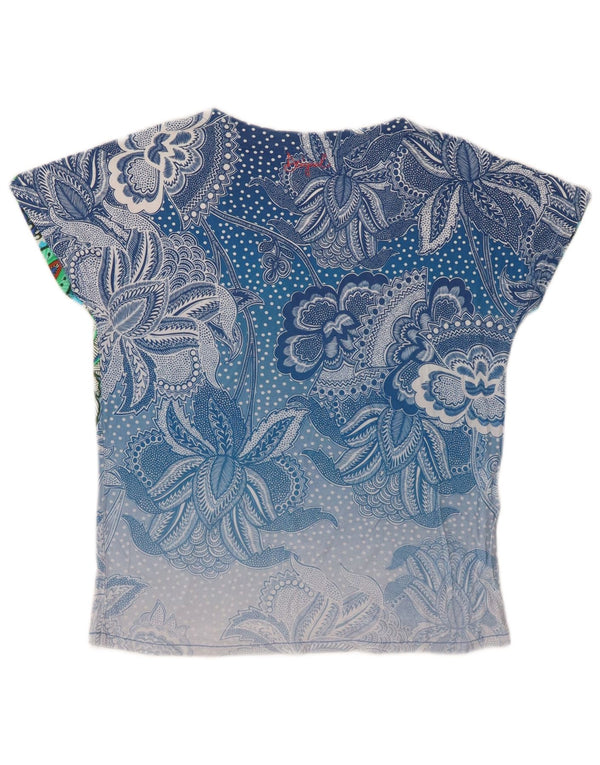 Desigual Mujer Camiseta Top UK 10 Small Azul Floral