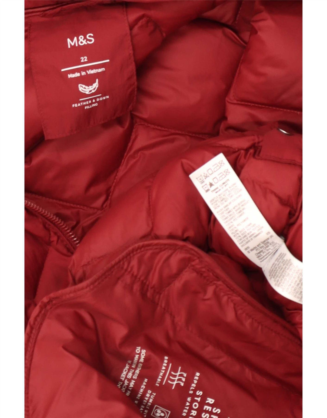 Marks & Spencer Abrigo acolchado con capucha para mujer UK 22 3XL Poliamida roja