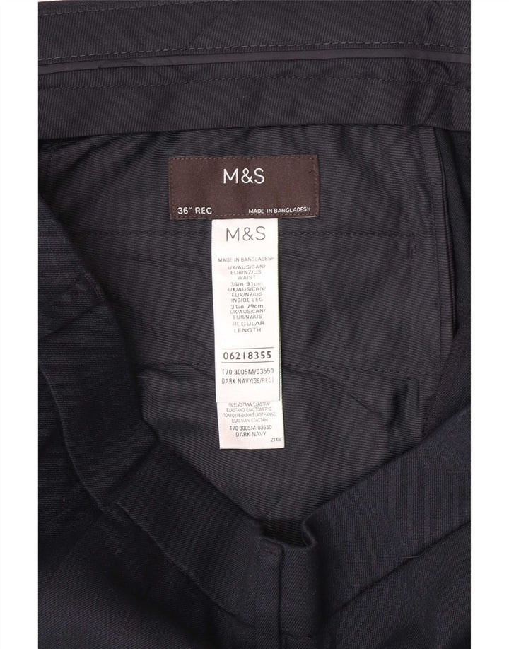 Marks & Spencer Pantalón de traje regular para hombre W36 L31 Poliéster azul marino