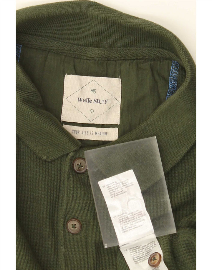 White Stuff Polo de manga larga para hombre de algodón caqui medio