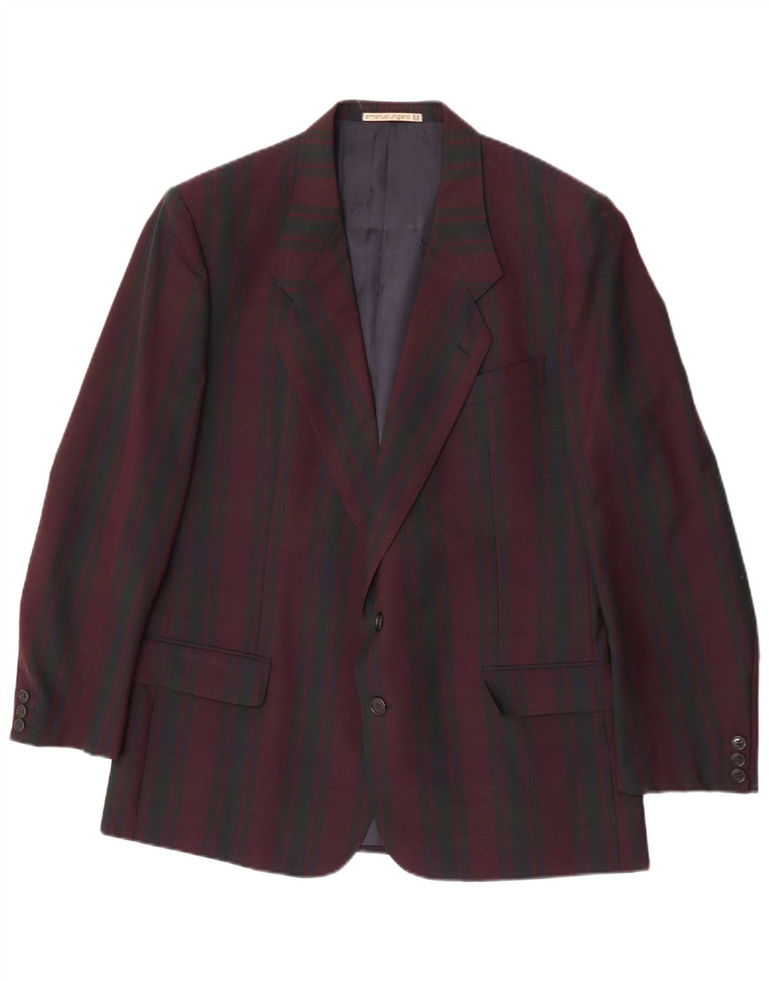 Emanuel Ungaro Chaqueta tipo blazer de 2 botones para hombre UK 38 Medium Borgoña Check