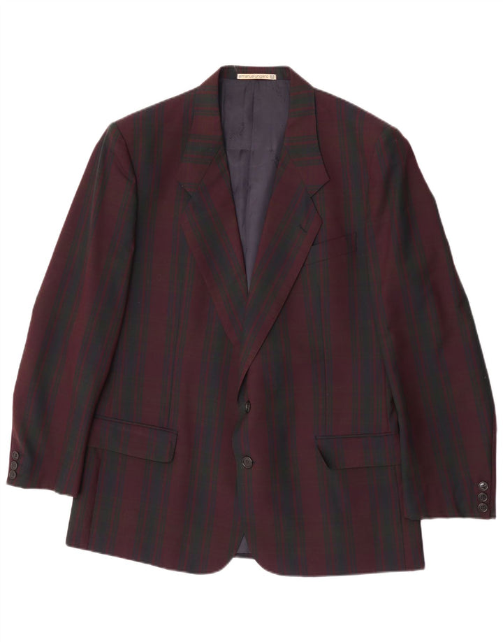 Emanuel Ungaro Chaqueta tipo blazer de 2 botones para hombre UK 38 Medium Borgoña Check