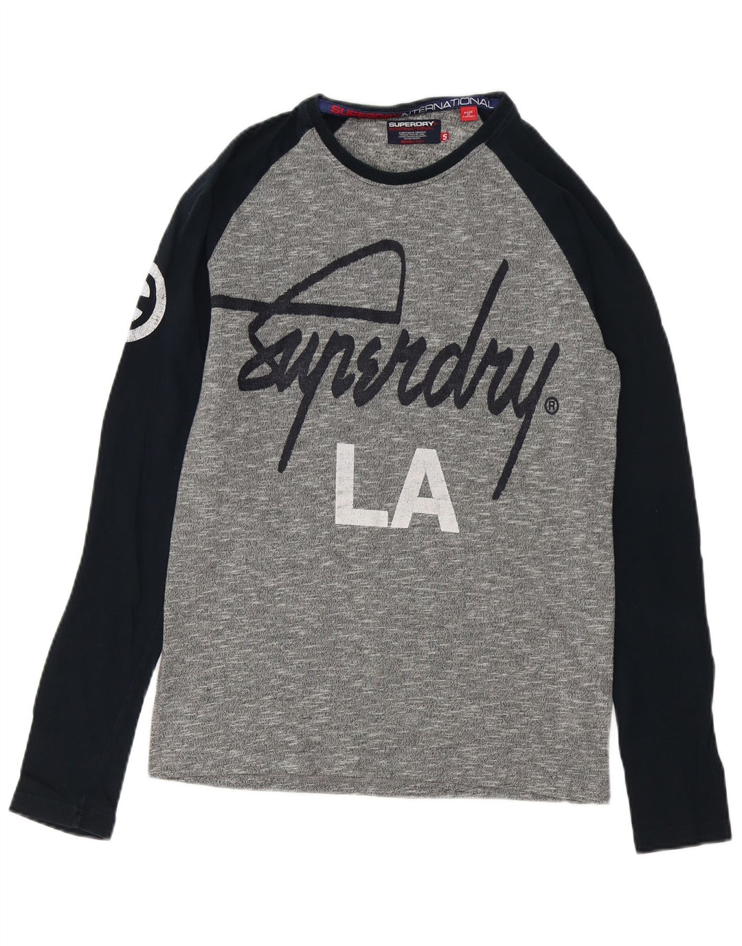 SUPERDRY Hombre Top gráfico manga larga algodón color block pequeño gris