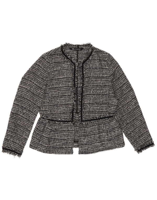 Zara Womens Oversized Open Blazer Jacket UK 6 XS Black Striped Polyester