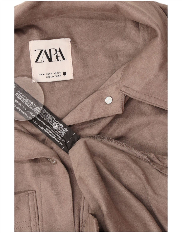 Zara Mujer Velour Camisa UK 44 Poliéster Gris Medio