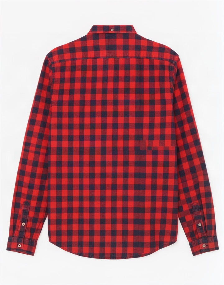 Zara Hombre Camisa Slim Fit De Franela Algodón A Cuadros Rojo Medio