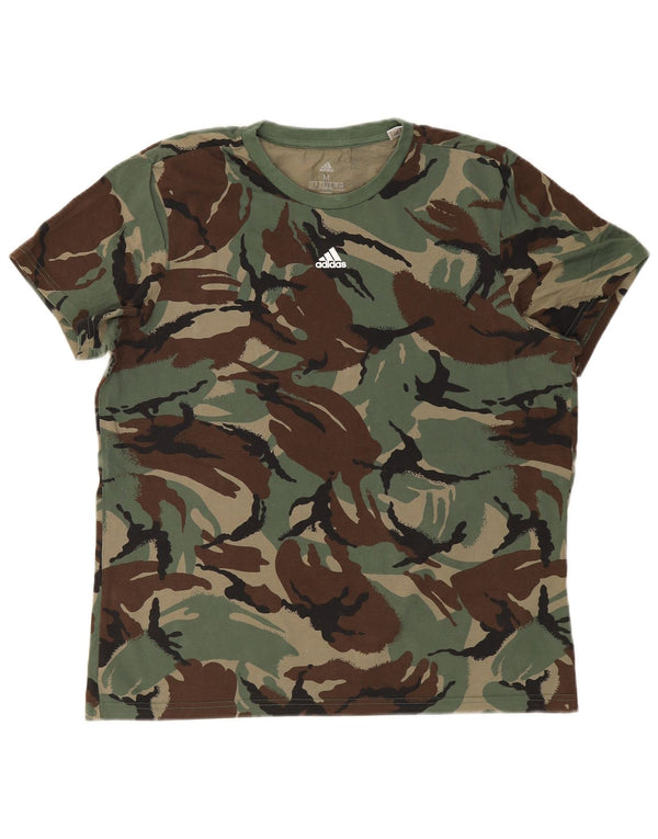 ADIDAS Camiseta Mujer Top UK 12/14 Algodón Camuflaje Verde Medio
