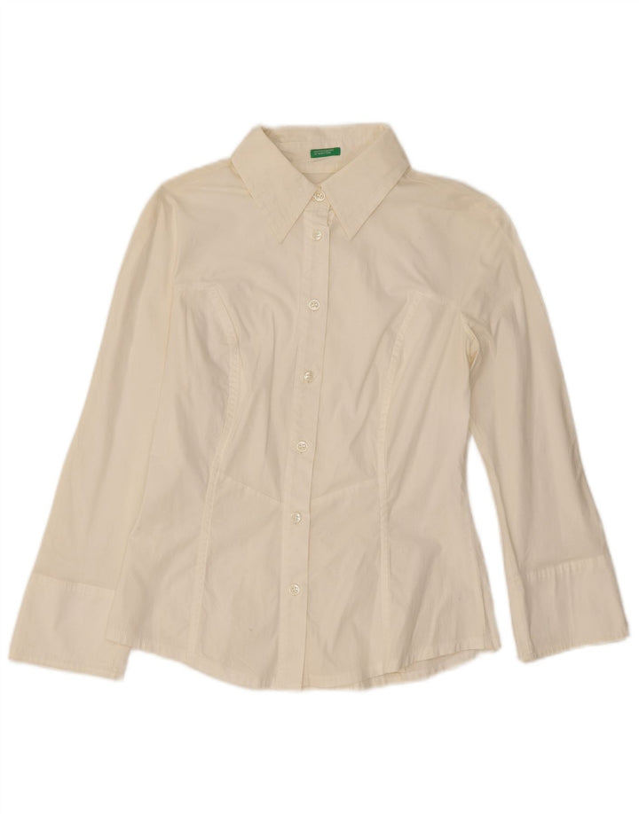 Camisa Benetton Mujer ES 40 Pequeña Algodón Blanco