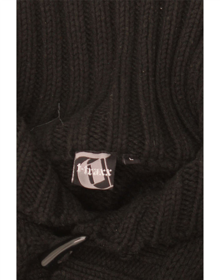Vintage hombres Cardigan suéter grande negro acrílico