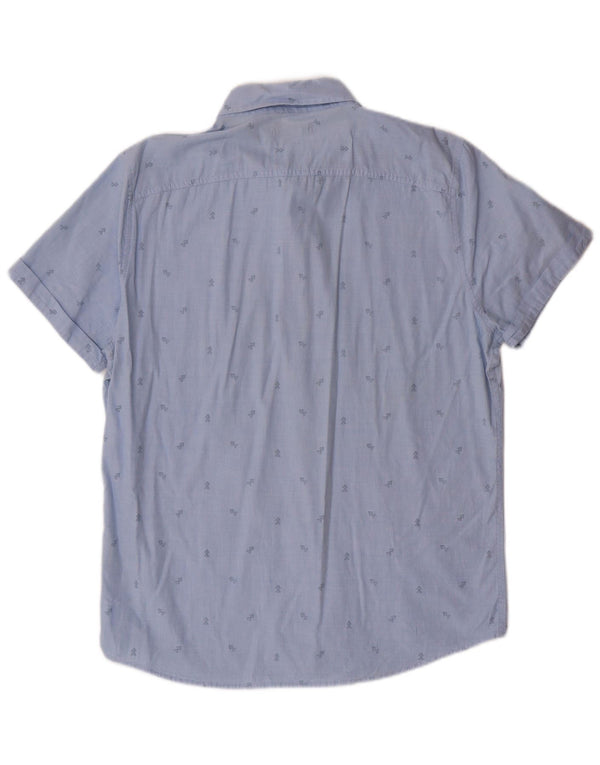 HOLLISTER Camisa de manga corta para hombre de algodón geométrico azul grande