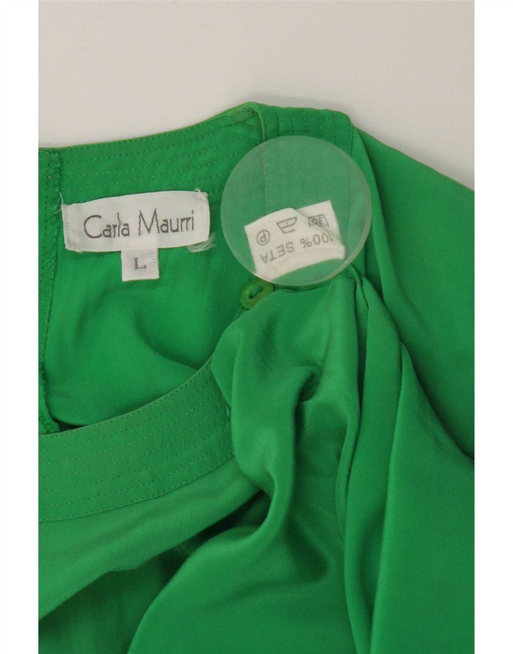Vintage mujer blusa Top Reino Unido 16 seda verde grande