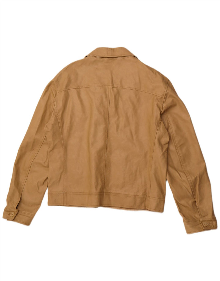 VINTAGE Chaqueta de cuero para mujer Reino Unido 18 XL Cuero beige