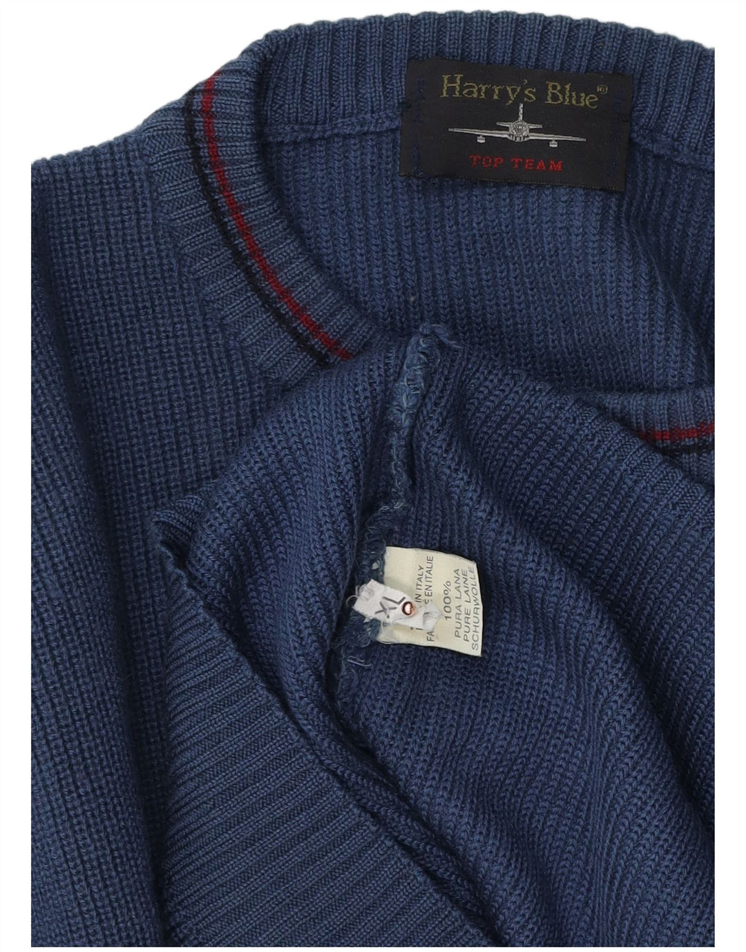 VINTAGE Suéter de cuello redondo gráfico para hombre XL Lana azul