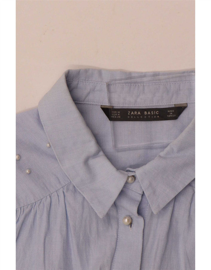 Zara Mujer Camisa UK 44 Azul Medio