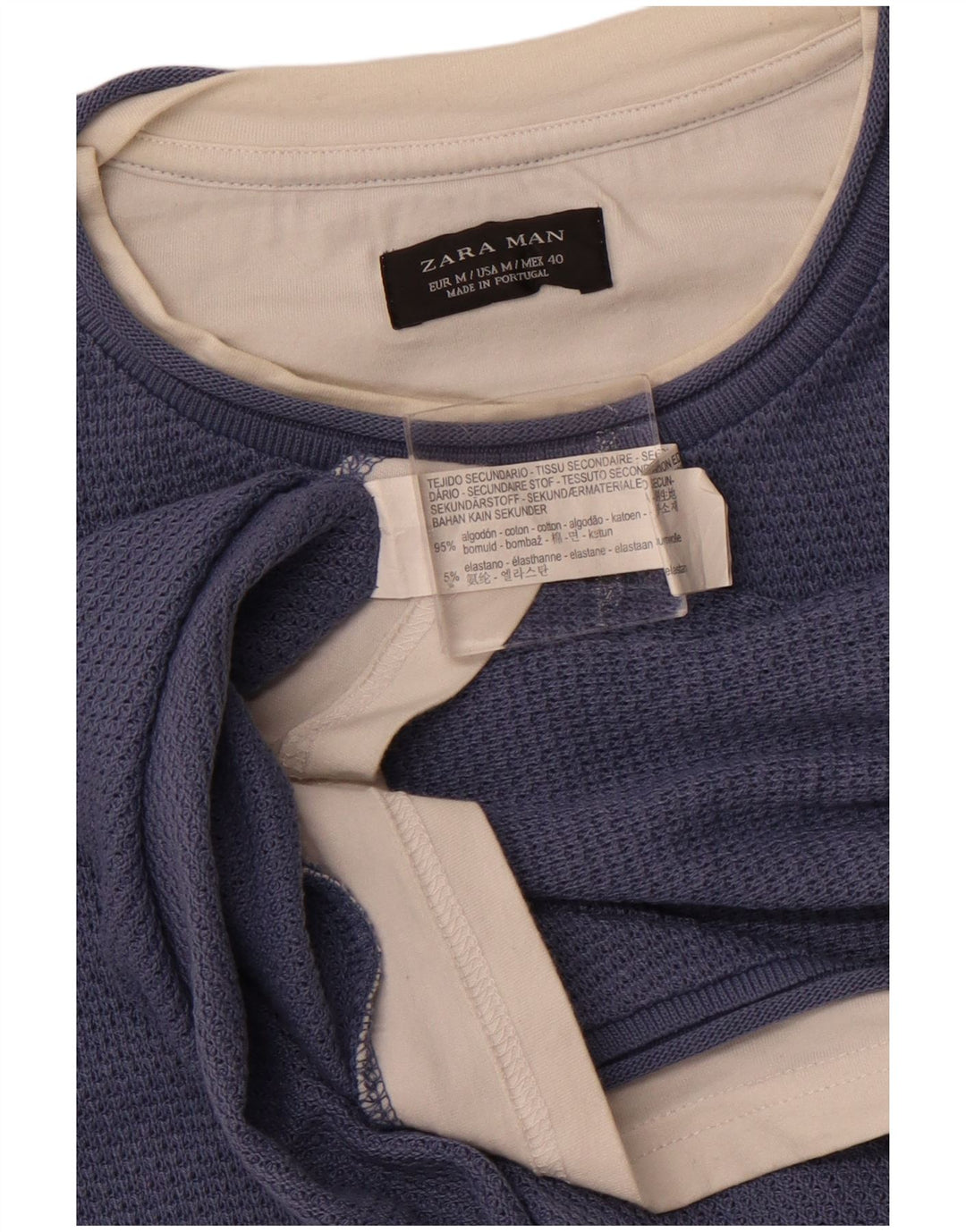 ZARA Hombre Camiseta Top Medium Azul Marino Algodón
