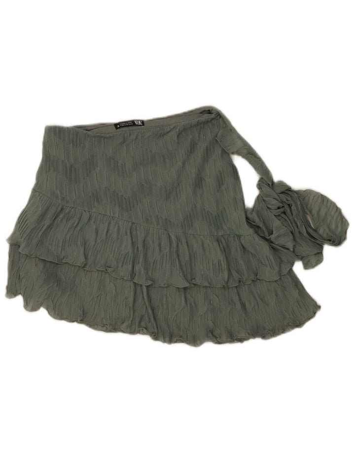 Zara Mujer Mini Falda Escalonada Pequeña W26 Poliéster Verde