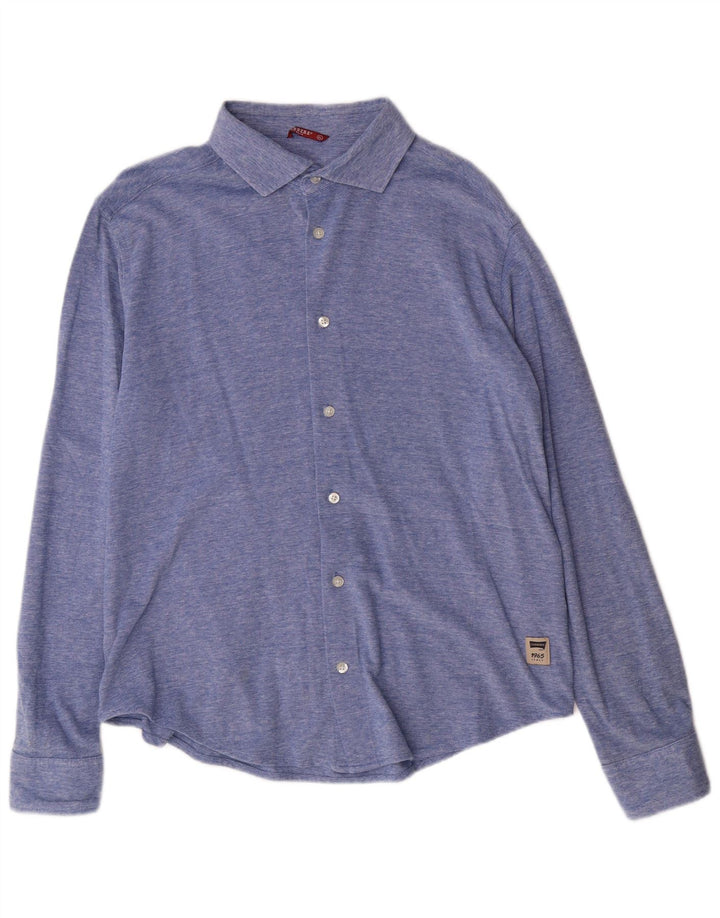 Camisa Carrera Hombre XL Algodón Moteado Azul