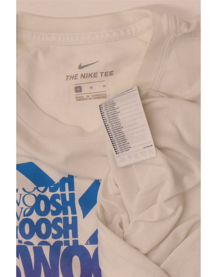 Nike Camiseta con gráfico Swoosh para hombre, parte superior de algodón blanco mediano