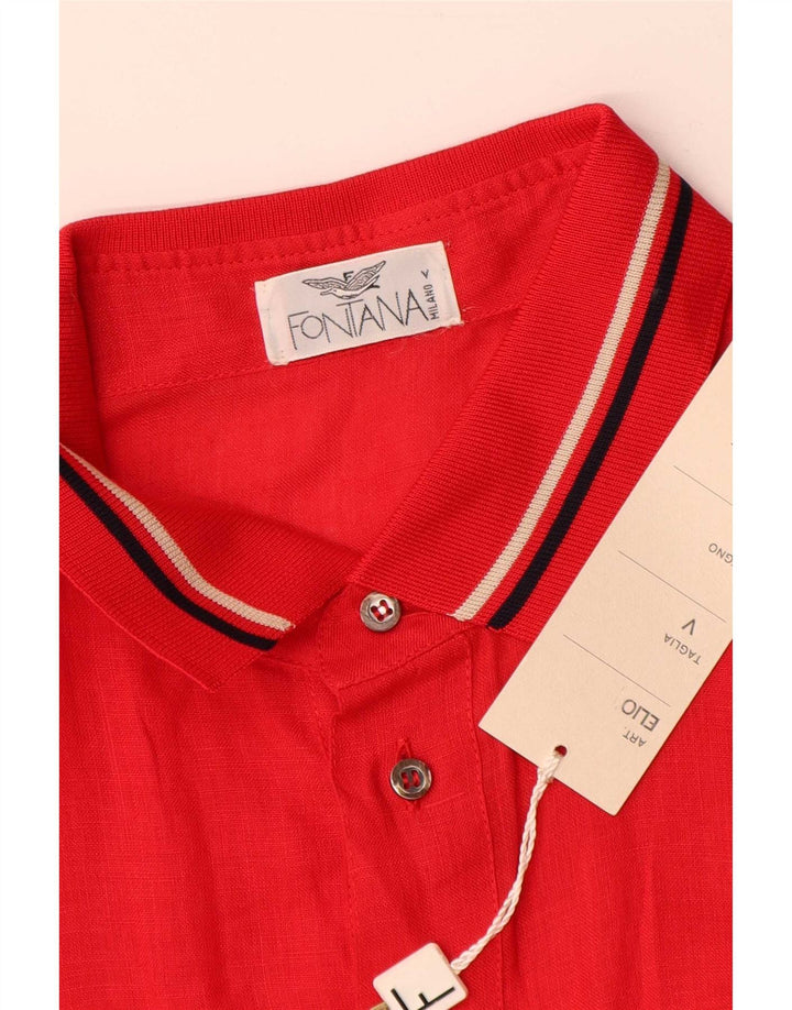 Vintage hombres manga corta pullover camisa XL rojo rayas lino