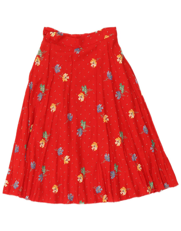 Vintage mujer plisada falda acampanada IT 40 Pequeño W26 Rojo Floral