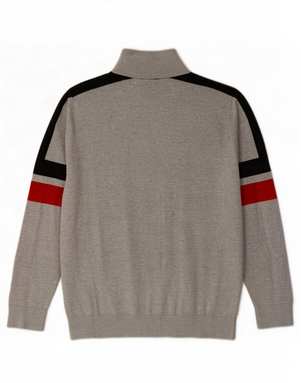 Fila Hombre Zip Neck Jumper Sweater Gris Medio Algodón Colorblock
