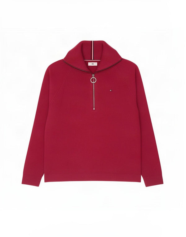 Tommy Hilfiger Suéter tipo jersey con cremallera para mujer UK 46 Large Borgoña