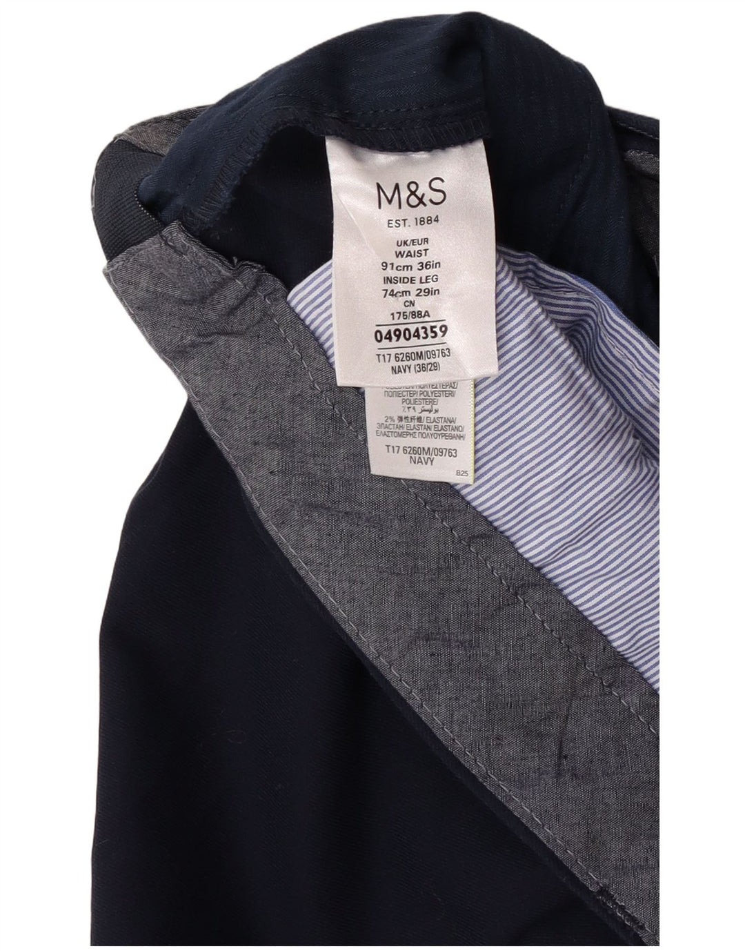 Marks & Spencer Pantalón de traje recto para hombre W36 L27 Poliéster azul marino