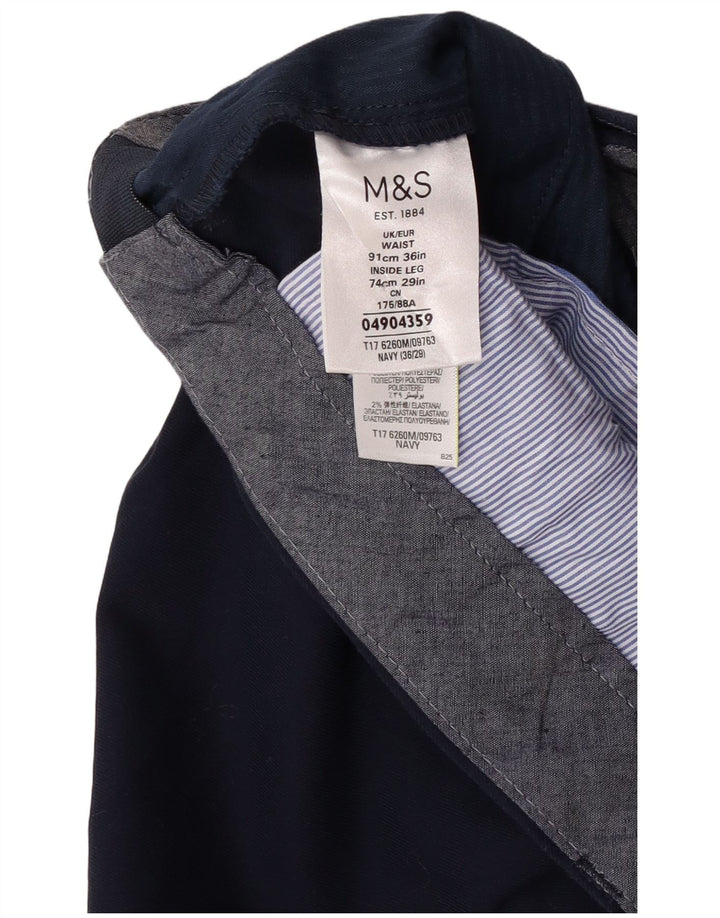 Marks & Spencer Pantalón de traje recto para hombre W36 L27 Poliéster azul marino