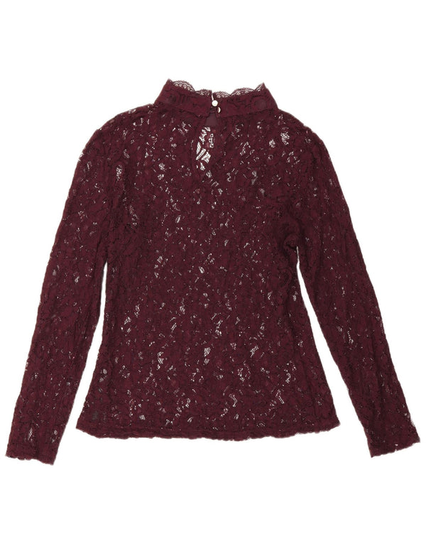 Oasis Blusa de encaje de manga larga para mujer UK 42 Medio Borgoña Floral