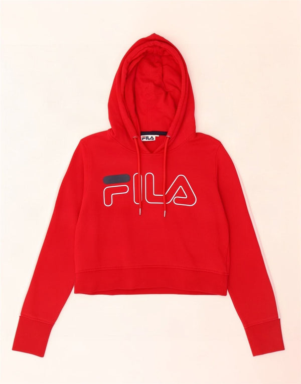 Fila Mujer Oversize Crop Graphic Sudadera con Capucha Jumper UK 6 XS Algodón Rojo