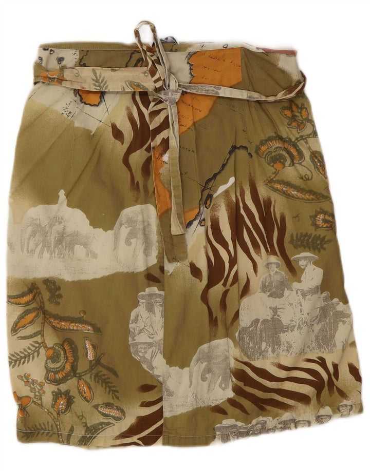 Marella Falda Cruzada para Mujer Reino Unido 44 Mediana W26 Caqui Patchwork Algodón