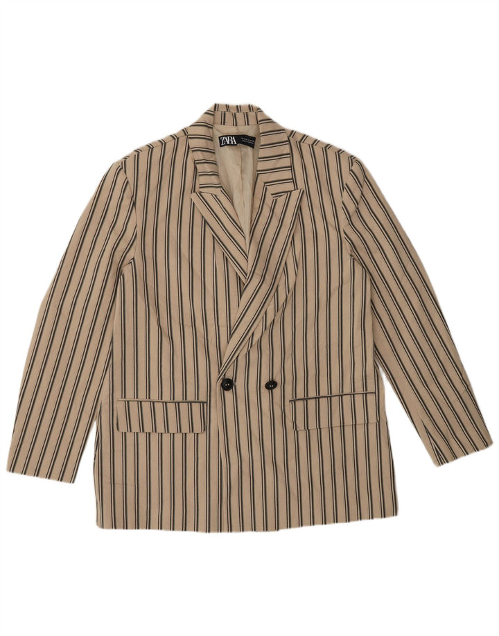 Zara Chaqueta tipo blazer con doble botonadura para hombre UK 36 Small Viscosa a rayas beige
