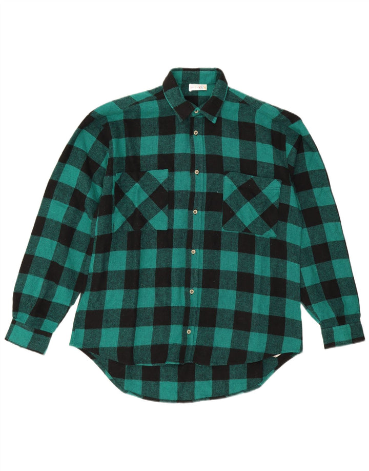 Camisa de franela vintage para hombre Gingham verde medio