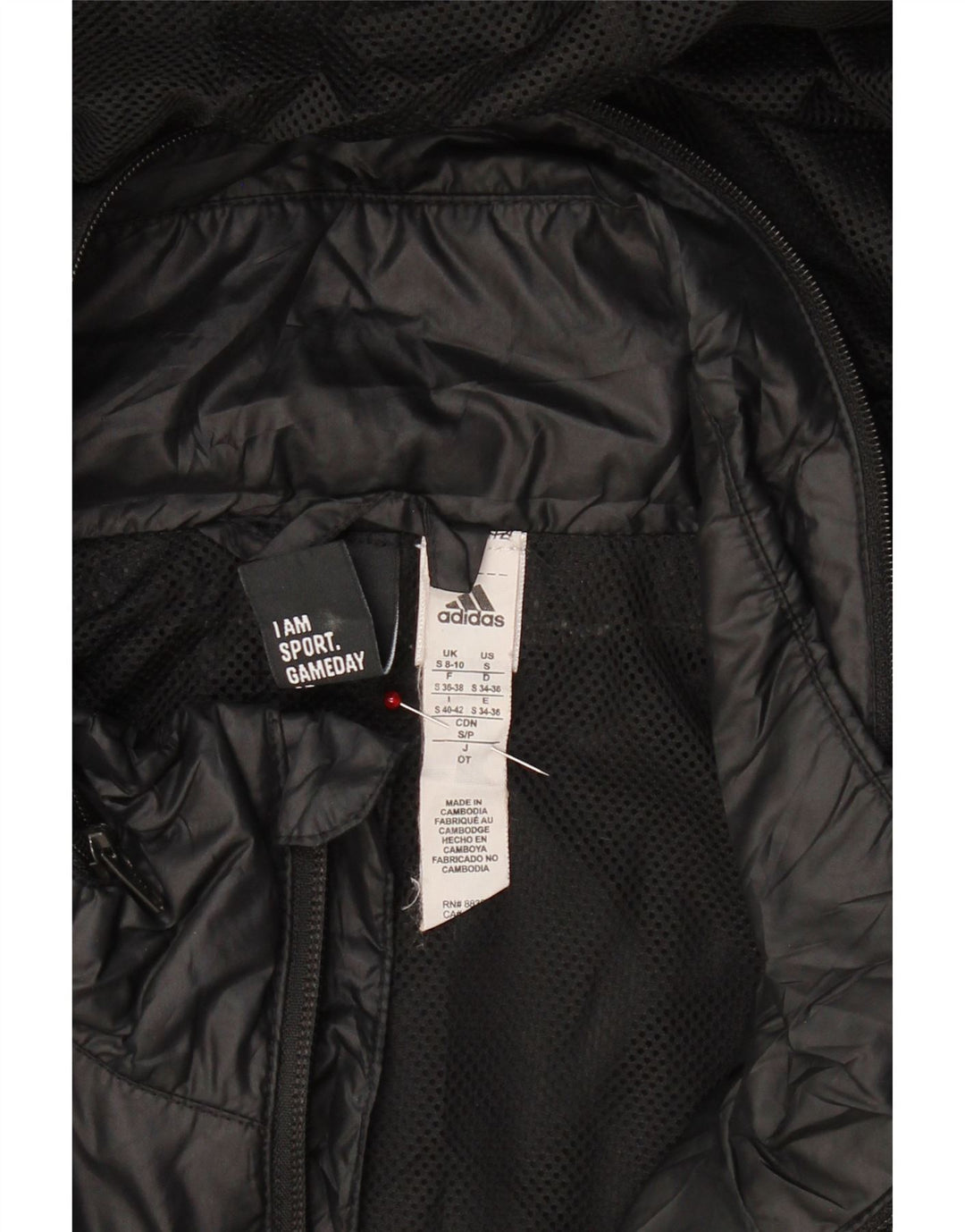 ADIDAS Womens Oversized Graphic Hooded Rain Jacket UK 8/10 Small Black Vintage Adidas and Second-Hand Adidas from Messina Hembry 
