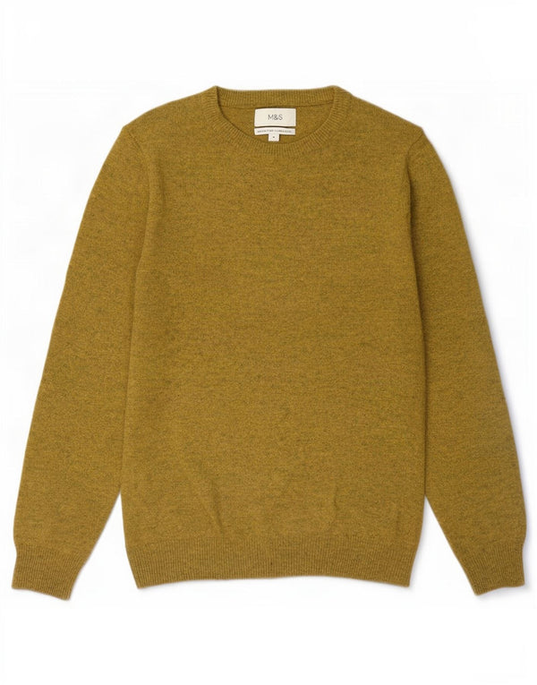Marks & Spencer Mens Crew Neck Jumper Sweater Medium Yellow Flecked Wool