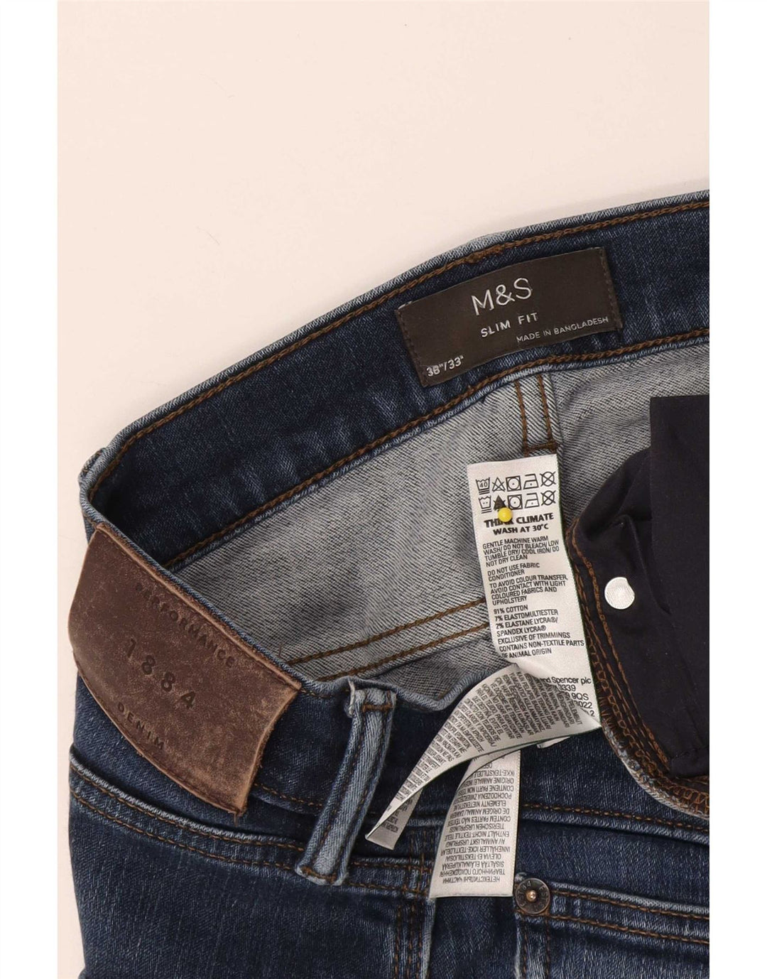 Marks & Spencer Jeans ajustados para hombre W38 L33 Algodón azul marino
