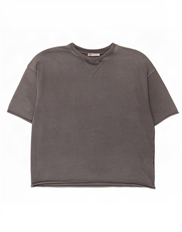 Zara Hombre Camiseta Top Algodón Gris Medio