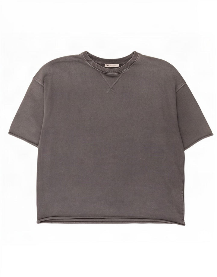Zara Hombre Camiseta Top Algodón Gris Medio