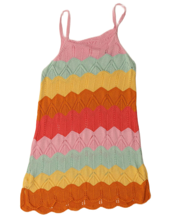 Vintage mujer crochet sundress Reino Unido 12 medio multicolor rayas