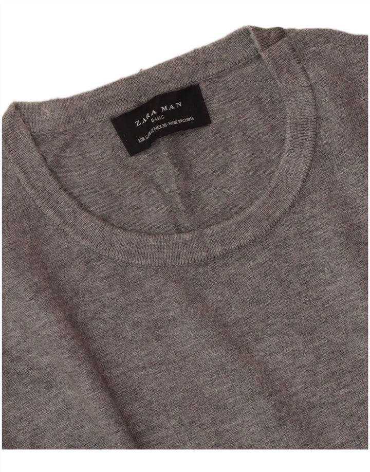 ZARA Hombre Jersey Cuello Redondo Jersey Pequeño Gris