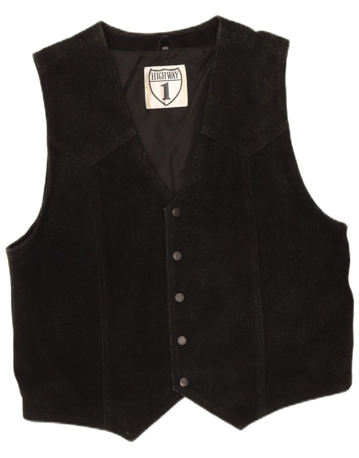 Highway 1 Chaleco de ante para hombre 2XL Cuero negro