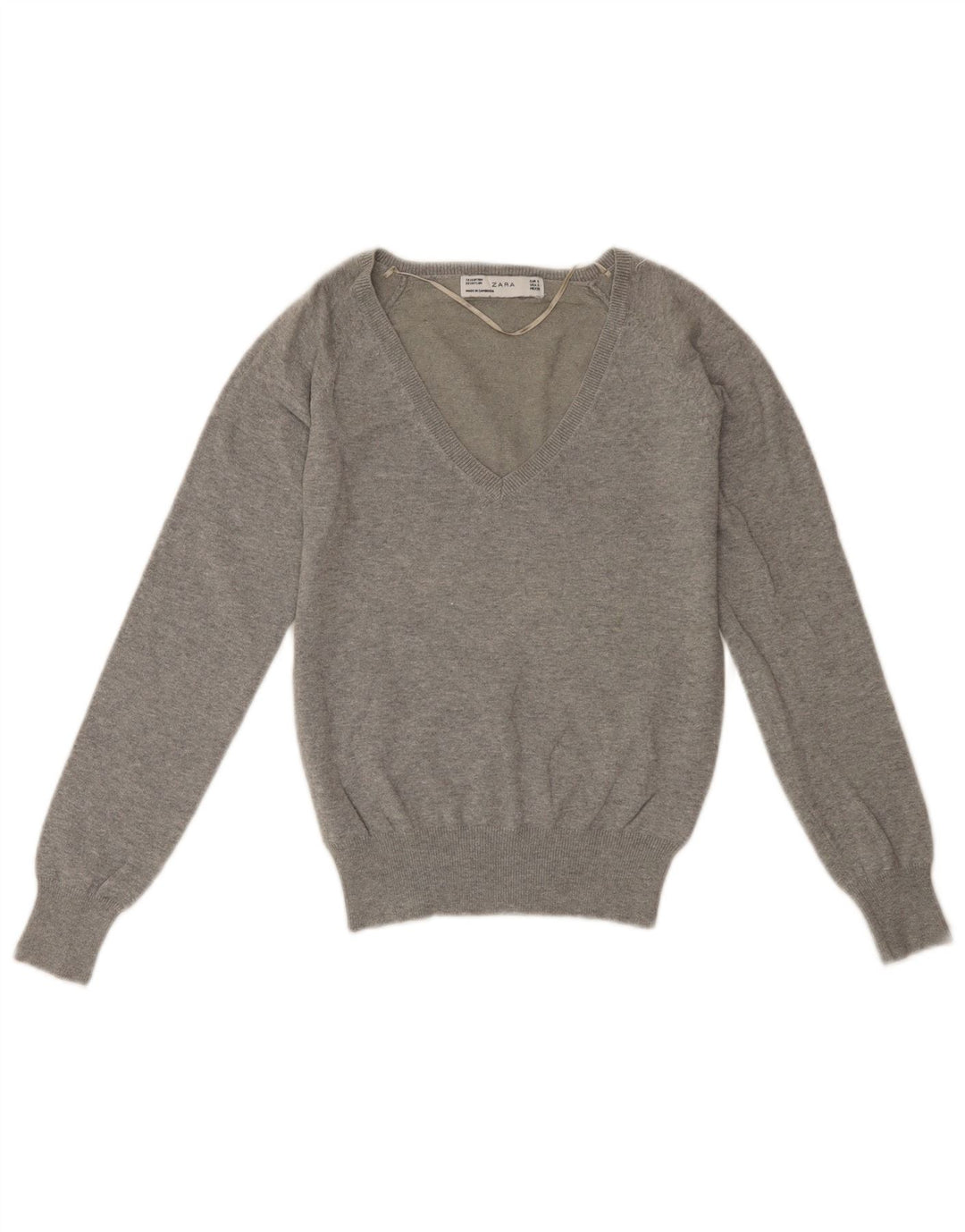ZARA Mujer Crop V-Cuello Jersey Jersey UK 10 Small Gris Algodón
